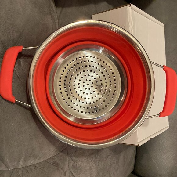 Sharper Image Collapsible FoodGrade Silicone Colander w/Metal Strainer VGUC-9.5" - Picture 1 of 9